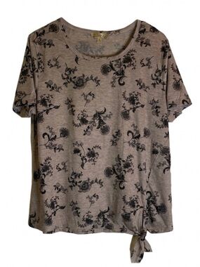 LAVISH Short Sleeve Top with side tie detail, Women’s XL, Taupe Black